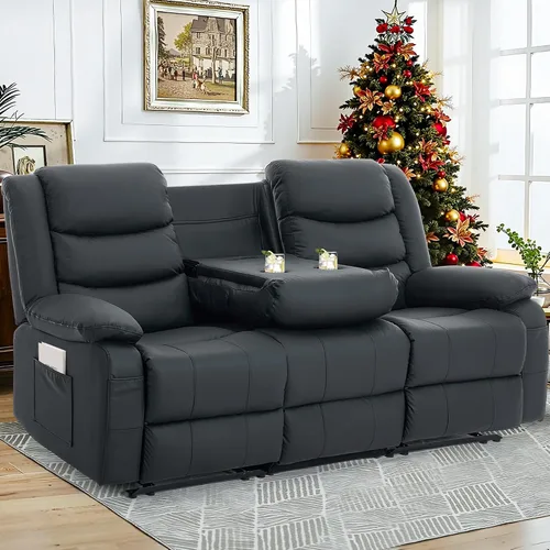 Vista 13 de Korser Sofá reclinable, sofá biplaza reclinable de gran tamaño con consola, sofá reclinable con portavasos y regleta de alimentación empotrada, sofá