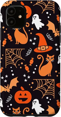 Vista 8 de Carcasa para iPhone 16 Halloween, calabazas, fantasmas, bruja, caramelo, maíz, murciélagos, calaveras