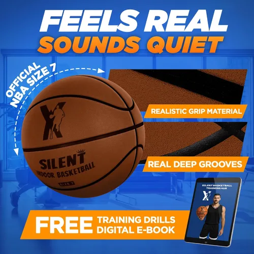 Vista 8 de YGA Silent Basketball Size 7 (29.5"): Grooved Airless Indoor Basketball with Upgraded 95% Bounce - Ultra Quiet Basketball for Dribbling Indoor