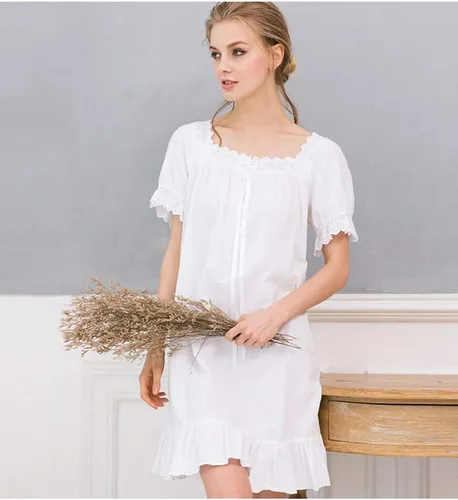 Vista 2 de Camisón vintage 100% algodón para mujer, estilo victoriano retro