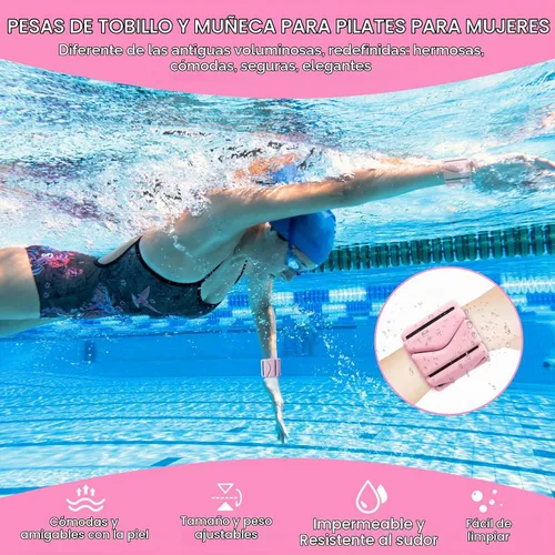 Vista 4 de Pesas de muñeca, pesas de muñeca y tobillo para mujer, brazaletes de silicona ajustables de 2 libras (1 libra cada uno), se adapta a yoga, pilates