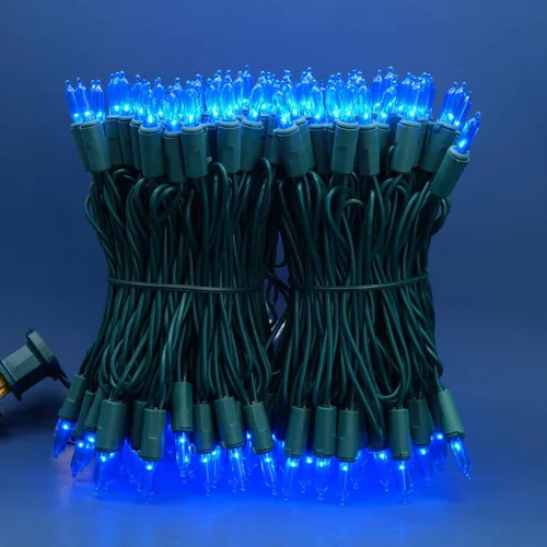 Vista 2 de Juego de luces de cadena navideñas azules de 200 unidades LED, 66 pies de cable verde, juego de luces festivas UL certificadas de grado comercial
