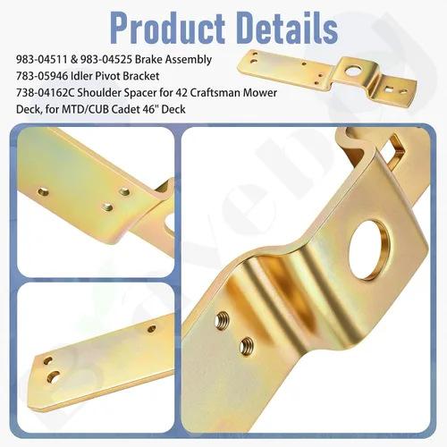 Vista 7 de 983-04511 & 983-04525 Conjunto de freno, 783-05946 Soporte de pivote tensor, 738-04162C Espaciador de hombro para 42 Cr-aftsman cortacésped