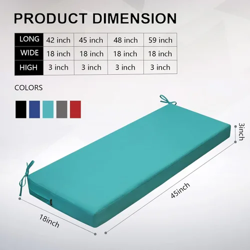 Vista 4 de idee-home Cojín de banco para exteriores impermeable, cojines de banco para muebles de exterior, almohadilla de asiento de repuesto para columpio