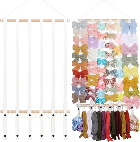 Vista 10 de OAOLEER Organizador de lazo para el pelo para niñas, pinzas para el pelo, diadema, organizador de almacenamiento para colgar en la pared, decoración