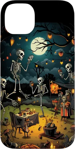 Vista 15 de Funda para disfraz de Halloween para iPhone 16 de noche de terror de esqueleto