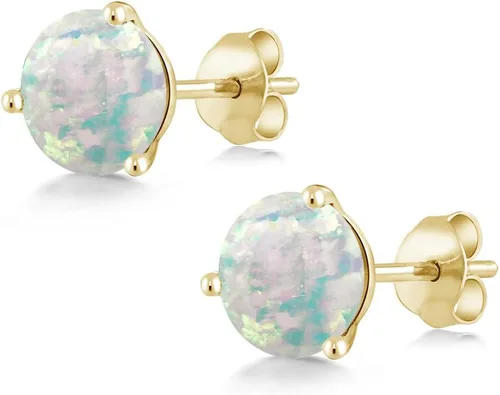 Vista 51 de Gem Stone King Aretes de oro de 14 quilates, 0.236 in, piedra natal redonda, Martini, 3 puntas, aretes de oro para mujer