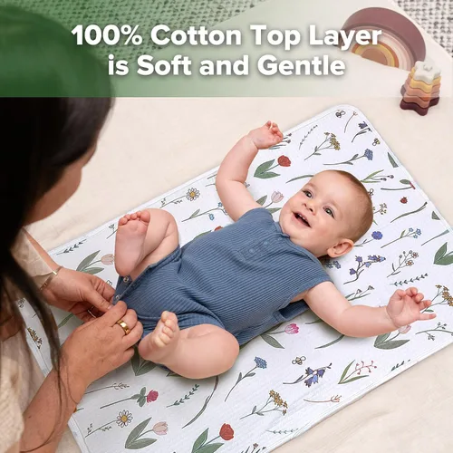 Vista 2 de haakaa Forros impermeables para cambiador (1 unidad, 19.7 x 27.5 pulgadas, flor de miel) Reusable Waterproof Baby Changing Mat with 100% Cotton