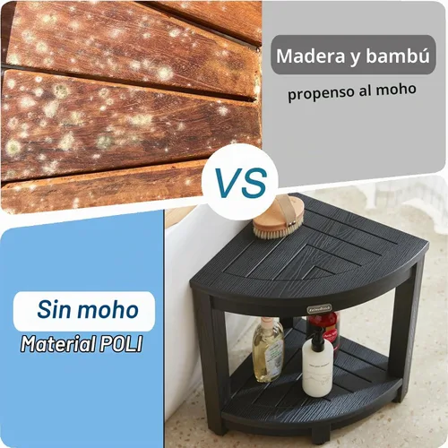 Vista 3 de KaimuBench Banco de ducha para ducha interior, taburete de ducha esquinero de madera de polietileno, asiento de baño de plástico para afeitarse