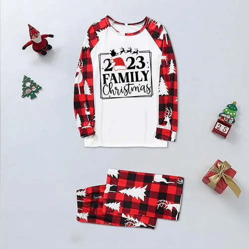 Vista 3 de APIVOE Pijamas de Navidad a juego para la familia, conjuntos de pijamas de alce, Papá Noel, árbol de Navidad, divertido juego de pijamas de Navidad
