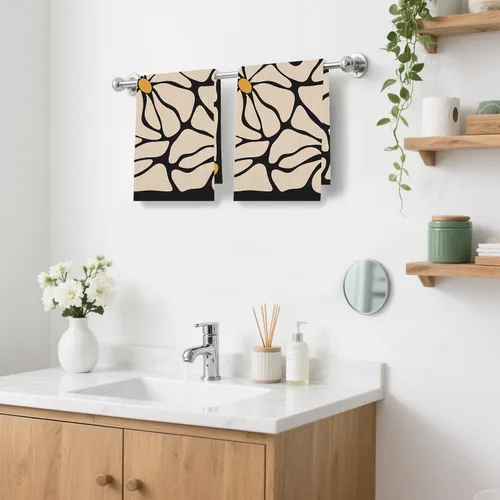 Vista 6 de Juego de 2 toallas de cocina abstractas bohemias florales de los años 70, toallas de mano de secado rápido para cocina, regalos para mujeres