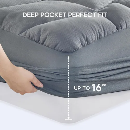Vista 8 de Sonive - Protector de colchón tamaño Queen, cubrecolchón de hasta 21 pulgadas de profundidad Funda de colchón transpirable de microfibra suave Gris