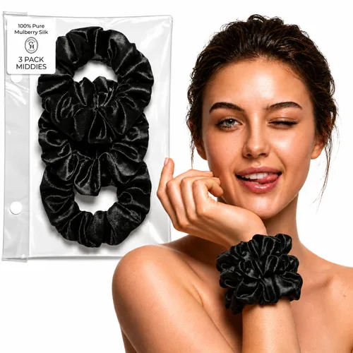 Vista 7 de SUNDAYSILKS™ - Lujosos coleteros de seda de morera para mujeres y niñas Coleteros antideslizantes y sedosos para el cabello natural, rizado, fino