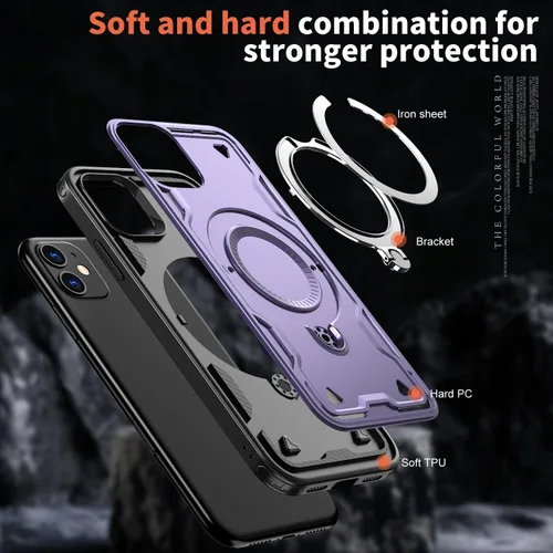 Vista 6 de para iPhone 11 Funda Magnética, para iPhone XR Compatible con MagSafe, con 1 Protector de Pantalla, Soporte de Anillo de 360° Integrado, Grado