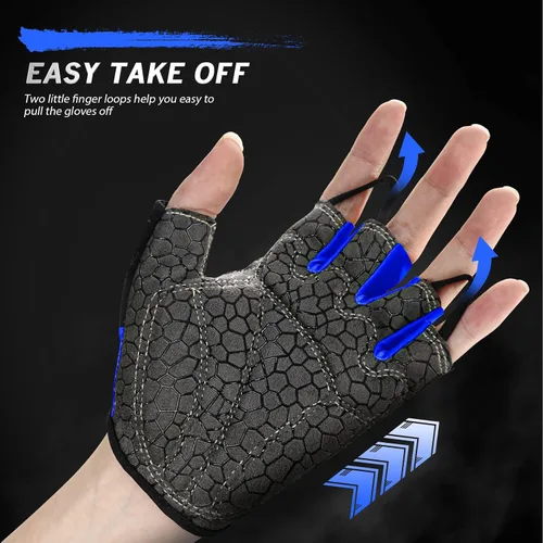 Vista 3 de HTZPLOO Guantes de bicicleta para hombres y mujeres con almohadilla antideslizante que absorbe los golpes, guantes de ciclismo ligeros de medio dedo