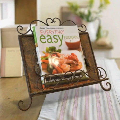 Vista 2 de Soporte de metal antiguo para libros de cocina, libro de recetas y soporte para iPad, caballete de libro de cocina con cadenas pesadas para regalo