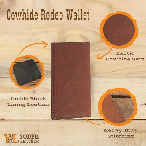 Vista 2 de Cartera de piel de vaca genuina marrón Rodeo Checkbook, Marrón
