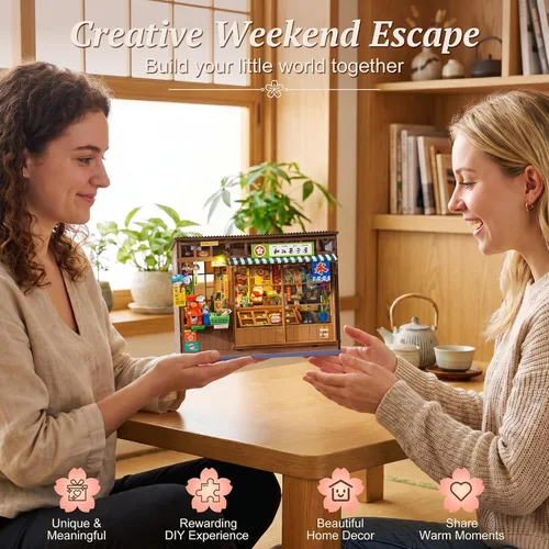 Vista 7 de Rolife Kit de casa en miniatura para rincón de libros japoneses, casa de muñecas nostálgica