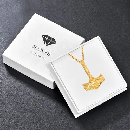 Vista 7 de Thors Hammer Viking Necklace for Men Sterling Silver Norse SilverGoldBlack Thors Hammer Pendant Viking Jewelry for Men Boys Father