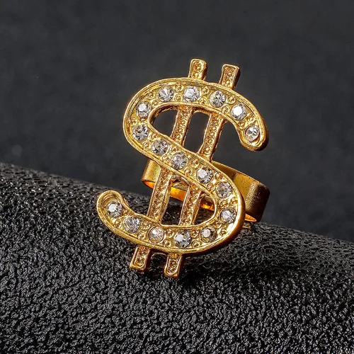 Vista 5 de 90s Necklace Rings Set 80s Outfit for Women Hip Hop Party Gold 80s 90s Rapper Accessories Dollar Sign Necklace Rings Set