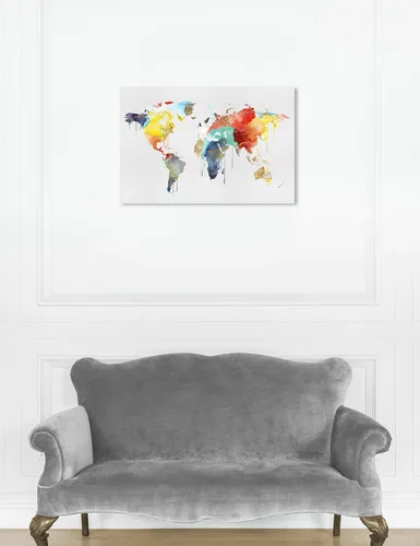Vista 5 de The Oliver Gal Artist Co. Maps - Lienzo decorativo para pared, diseño de acuarela de Mapamundi, decoración del hogar, 15 x 10 pulgadas, amarillo