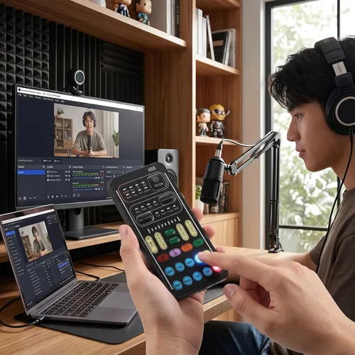 Vista 9 de Ejoyous Cambiador de voz portátil, ABS portátil multifuncional de mano Disguiser de sonido con 8 efectos de sonido para teléfono móvil, computadora