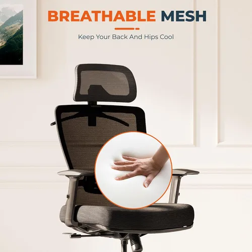 Vista 4 de ErgoChair Pro - Silla ergonómica de oficina con respaldo alto, con soporte lumbar, base resistente, reposacabezas, respaldo bloqueable, cómodo cojín