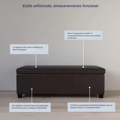 Vista 6 de BELLEZE Otomana de Almacenamiento de Cuero Sintético, Banco de Dormitorio de 47 Pulgadas con Bisagra de Cierre Seguro, Otomana Extra Larga