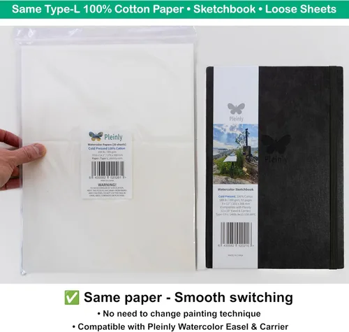 Vista 6 de Pleinly Cuaderno de bocetos de acuarela 100% algodón, prensa en frío, 8 x 12 pulgadas, grande, 140 libras (10.58 oz/m²), 26 hojas de retrato, papel
