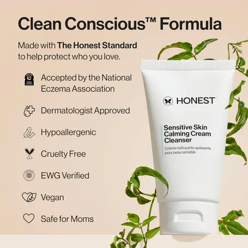 Vista 4 de Honest Beauty Limpiador en crema calmante para piel sensible, limpia suavemente hidrata calma, hipoalergénico, sin fragancia, vegano, 4 onzas