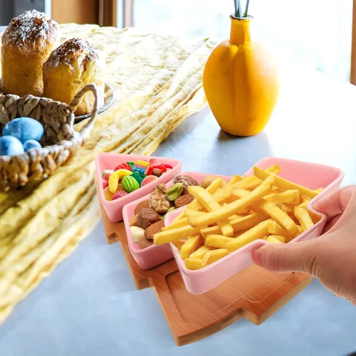Vista 7 de Angoily Bandeja de cerámica con forma de árbol de Navidad para entretenimiento, plato de servir alimentos con base para aperitivos, aperitivos Rosa