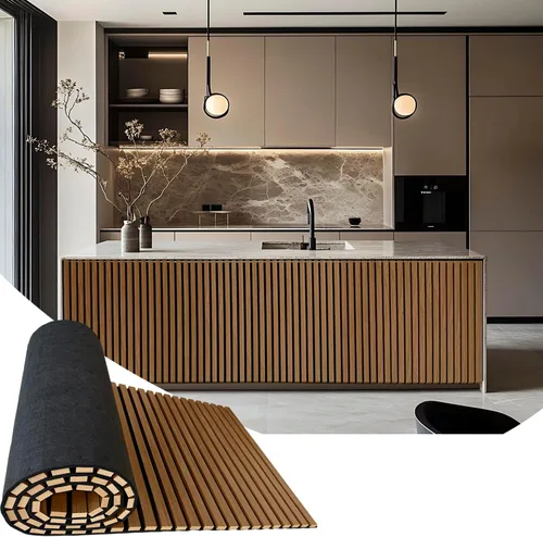 Vista 12 de Paneles acústicos de madera para pared, panel de listones de sonido acanalado flexible 3D (marrón) Insonorizada, absorbente, cancelación de ruido