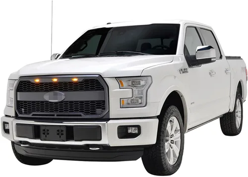 Vista 3 de Rejilla superior delantera apta para F150 2015-2017 con luz ámbar estilo de malla gris