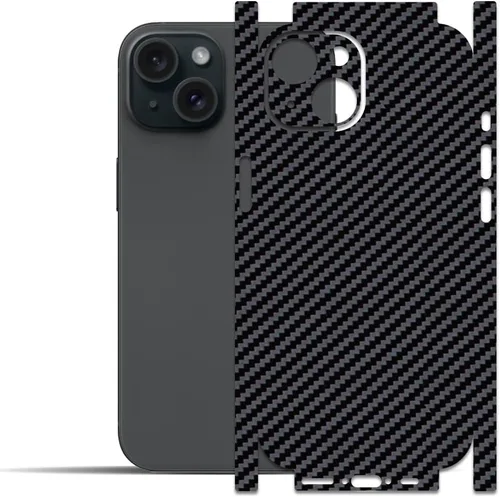 Vista 2 de IPG Compatible con iPhone 15 Plus, parte trasera y laterales de vinilo de fibra de carbono, protección completa, protección contra arañazos