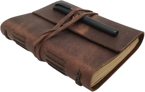 Vista 17 de Cuaderno de diario marrón – El mejor diario de cuero genuino fresco para escritores, tamaño A5, 6.2 x 8.5 pulgadas, bloc de notas para hombres
