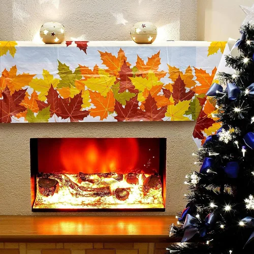 Vista 6 de Mantel de hojas de otoño de Acción de Gracias, hoja de arce, impermeable, rectangular, de plástico, para decoración de Acción de Gracias, cortina