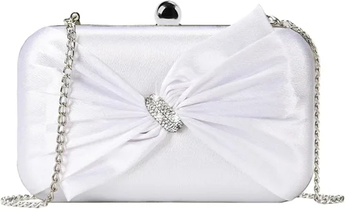 Vista 8 de Elegante bolso de mano de satén para mujer con lazo de diamantes de imitación, bolso formal para boda, fiesta, baile de graduación, cóctel