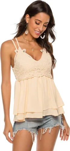 Vista 3 de Feager - Blusa de chifón para mujer, con cuello en V y tirantes delgados