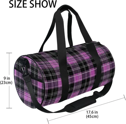 Vista 3 de Pink Black Plaid Gym Bag for Women and Men, Small Duffel Bag for Travel Sports Vacation Weekender Overnight Beach, Lightweight Carry on Bag for Boys