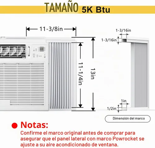 Vista 2 de Panel lateral de CA para ventana con juego de marco, kit de repuesto de cortina de relleno de acordeón de aire acondicionado, se adapta a la mayoría