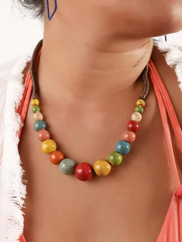 Vista 5 de MINACHI Hippie Boho - Collar de cuentas redondas de cerámica colorida, estilo bohemio, regalo de joyería para mujer