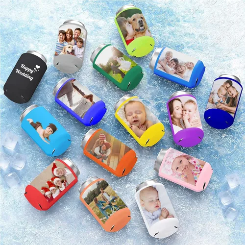 Vista 4 de Juego de 1 enfriador de latas personalizado para boda, soporte para bebidas frías para latas, enfriadores de latas de graduación personalizados