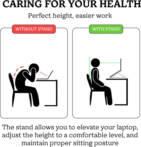 Vista 2 de FlexElevate - Soporte ajustable para laptop de 7 niveles, color plateado, acero al carbono, elevador ergonómico para escritorio, compatible