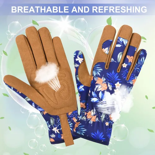 Vista 4 de Guantes de jardinería para mujeres, guantes de cuero para trabajo en jardín, a prueba de espinas, sin perforación, para cavar, plantar y podar