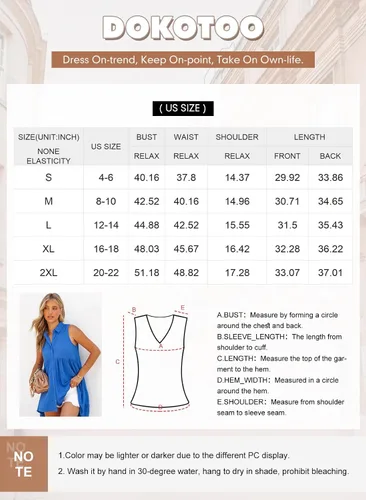Vista 6 de Dokotoo Blusa sin mangas con botones y cuello en V para mujer, plisada, informal, holgada
