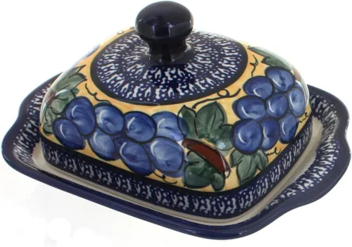 Vista 7 de Blue Rose Polish Pottery – Mantequillera cuadrada de tulipán azul – Se adapta a 1 barra – Mantequera para organización y almacenamiento de encimera