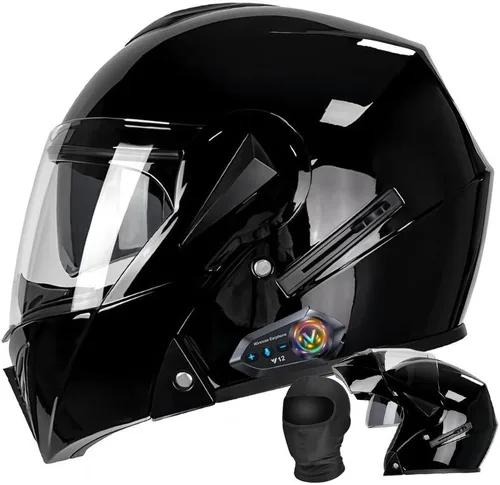 Vista 8 de Casco Integral Abatible con Bluetooth para Motocicleta - ABS Transpirable con Doble Visera HD/Anti-Sol, Certificado DOT, Forro 3D Extraíble - 2.6