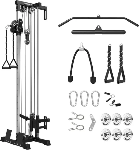 Vista 10 de Mikolo Estación de cable de montaje en pared, máquina cruzada de cables con sistema de polea doble y 19/27 posiciones ajustables para equipos
