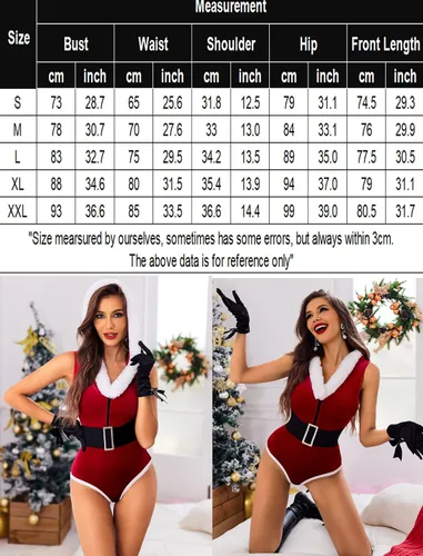 Vista 5 de Avidlove Body de peluche con capucha para mujer, lencería de Navidad con cinturón