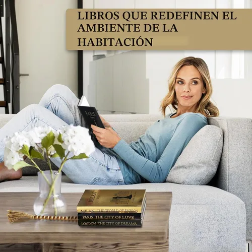 Vista 6 de SIMPLIFY ASTHETIC - Juego de 3 libros decorativos con cuentas de guirnalda dorada - Libros decorativos para mesa de café, decoración del hogar